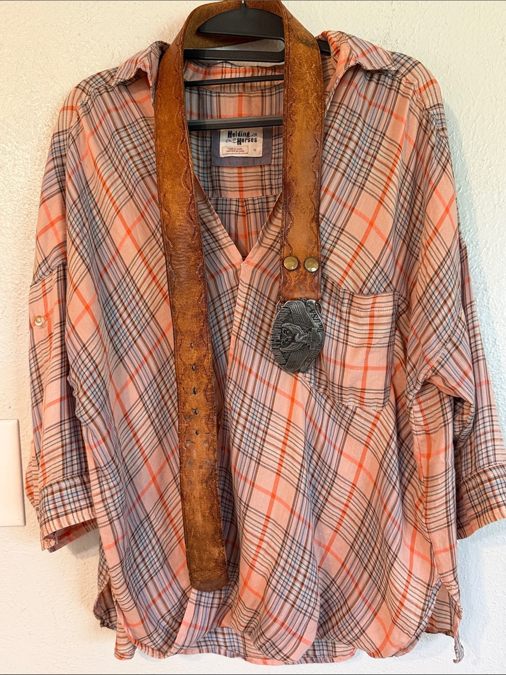 Anthro Holding Horses Plaid Lightweight Flowy Wrap Top Blouse Sz 10 NWOT